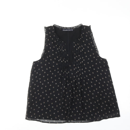 Abercrombie & Fitch Womens Black Floral Polyester Basic Blouse Size XS V-Neck