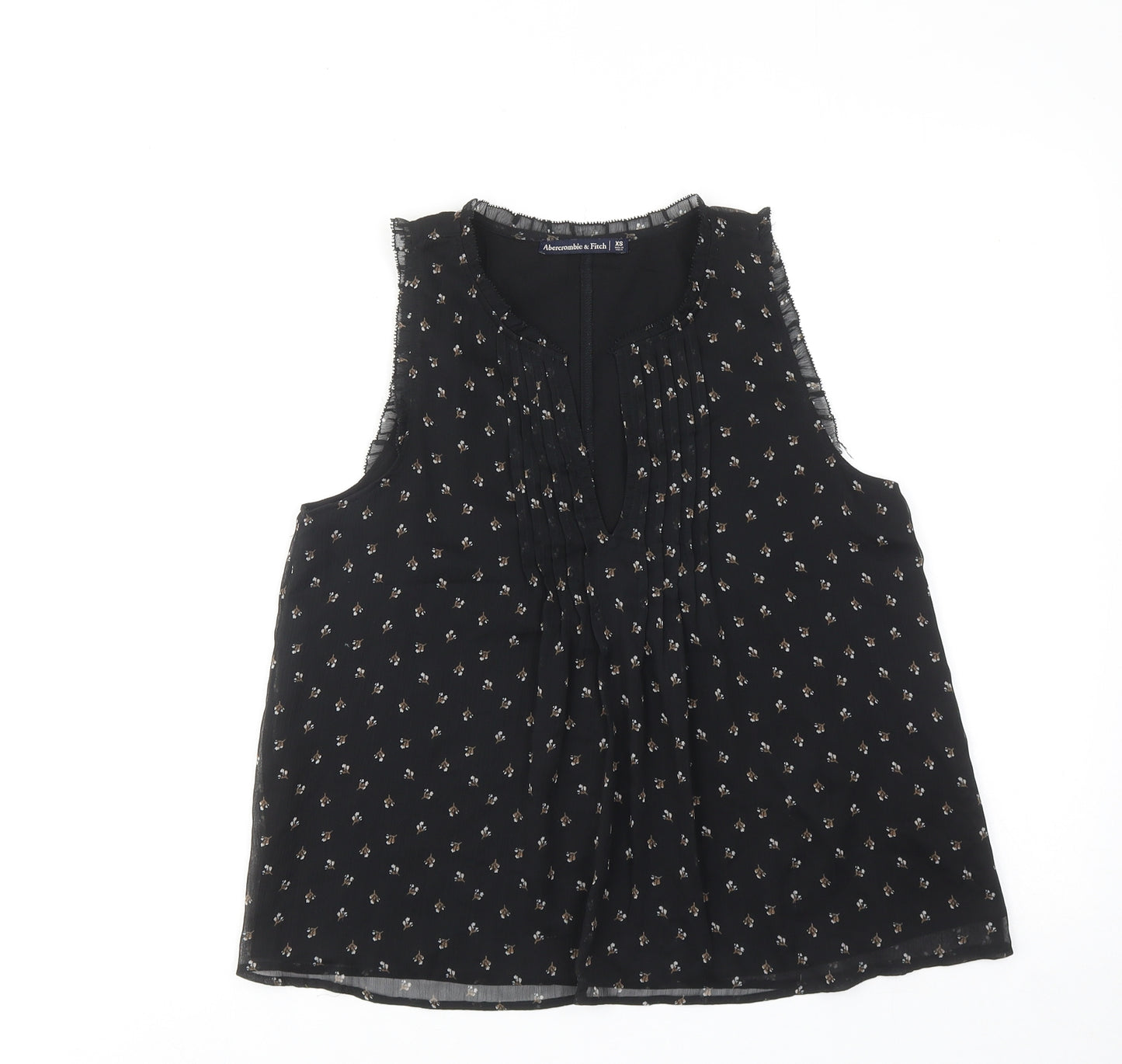 Abercrombie & Fitch Womens Black Floral Polyester Basic Blouse Size XS V-Neck