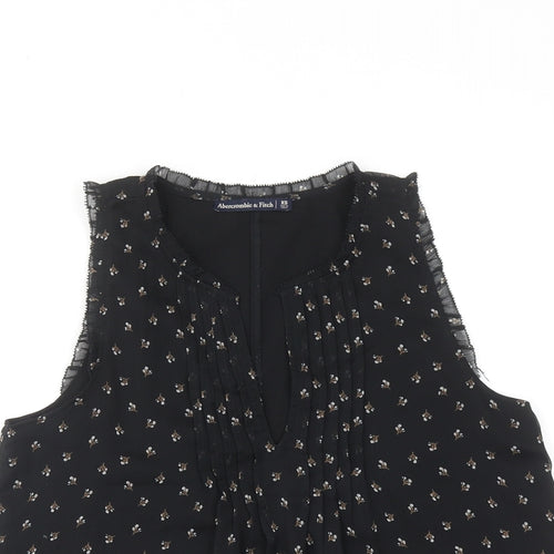 Abercrombie & Fitch Womens Black Floral Polyester Basic Blouse Size XS V-Neck