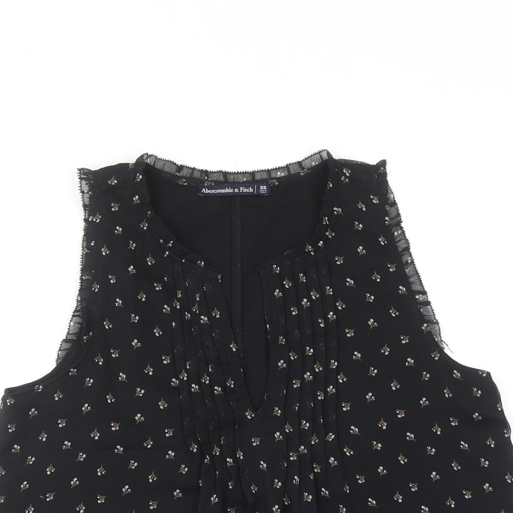 Abercrombie & Fitch Womens Black Floral Polyester Basic Blouse Size XS V-Neck
