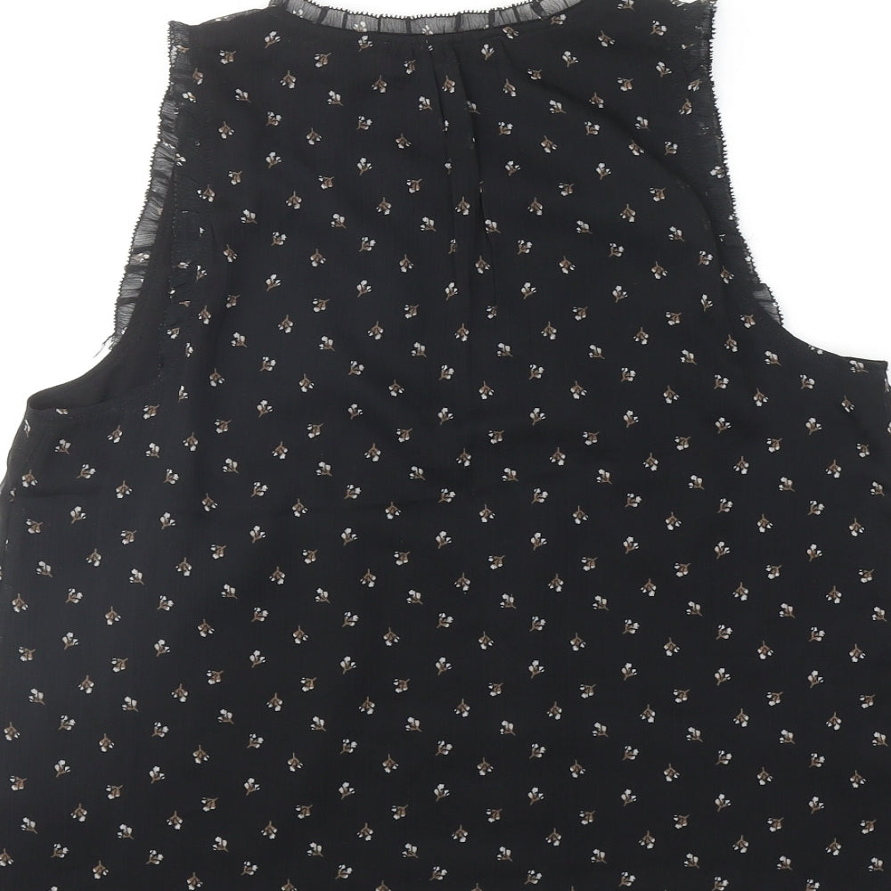Abercrombie & Fitch Womens Black Floral Polyester Basic Blouse Size XS V-Neck