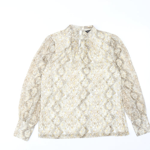 Dorothy Perkins Womens Gold Animal Print Polyester Basic Blouse Size 8 Mock Neck - Snake Print