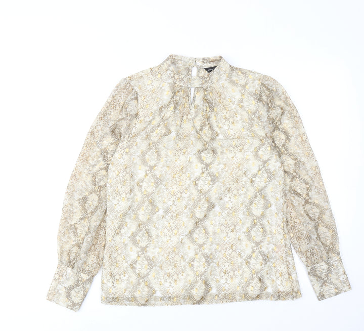 Dorothy Perkins Womens Gold Animal Print Polyester Basic Blouse Size 8 Mock Neck - Snake Print