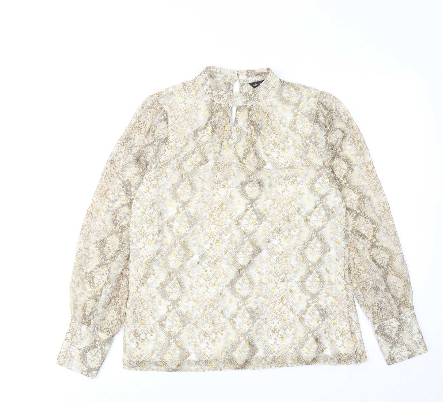 Dorothy Perkins Womens Gold Animal Print Polyester Basic Blouse Size 8 Mock Neck - Snake Print