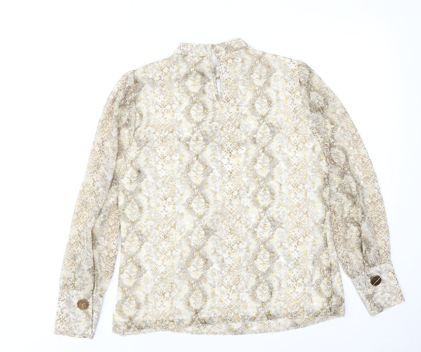 Dorothy Perkins Womens Gold Animal Print Polyester Basic Blouse Size 8 Mock Neck - Snake Print