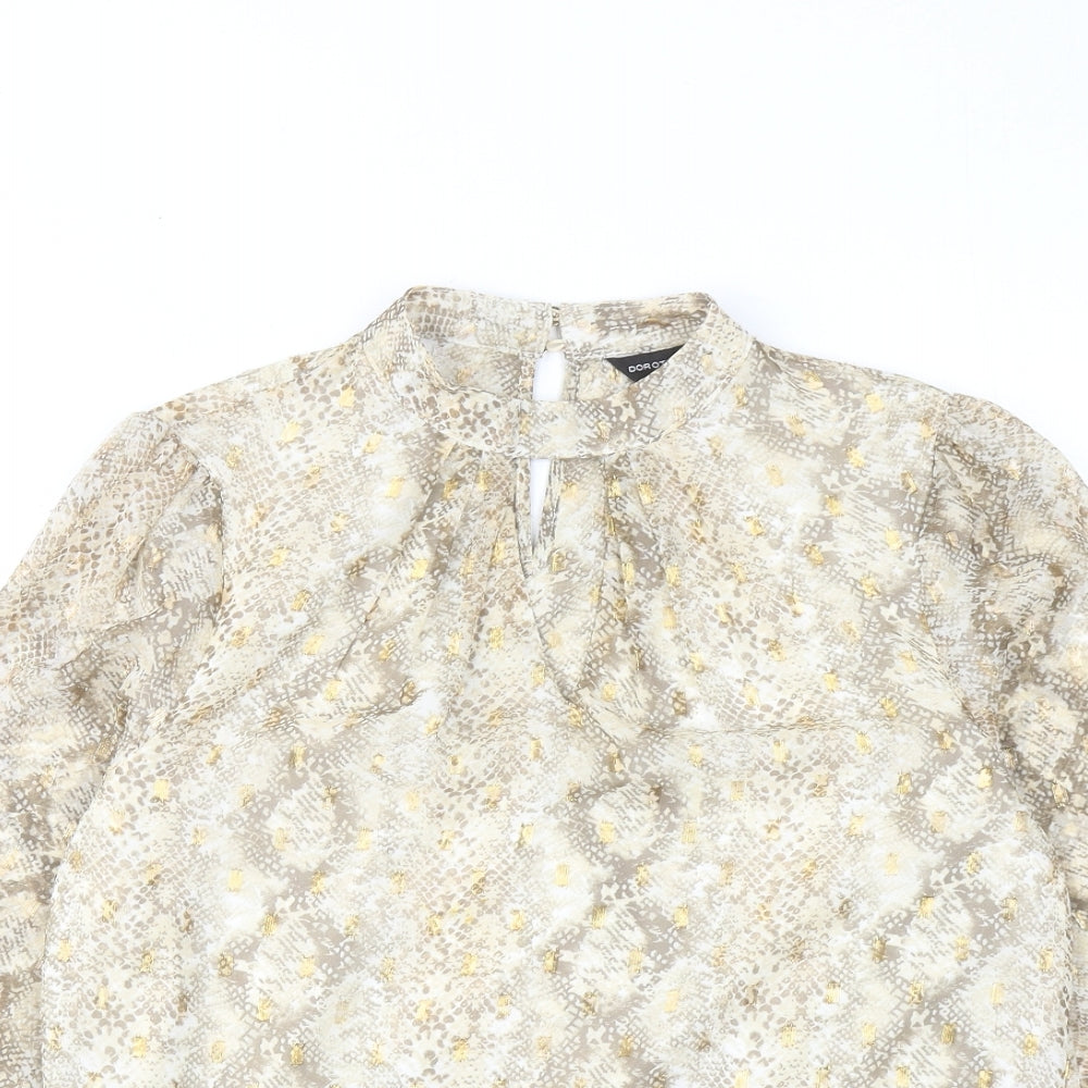 Dorothy Perkins Womens Gold Animal Print Polyester Basic Blouse Size 8 Mock Neck - Snake Print