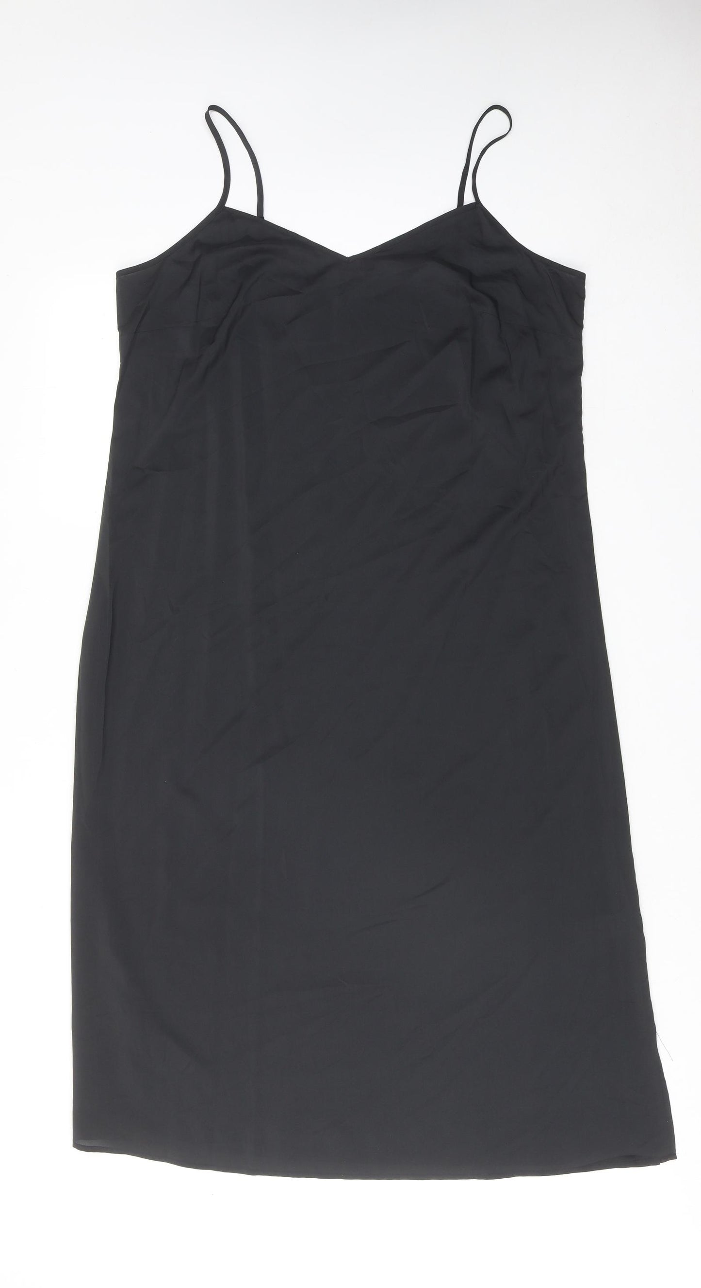 Marks and Spencer Womens Black Polyester Tank Dress Size 16 V-Neck Pullover