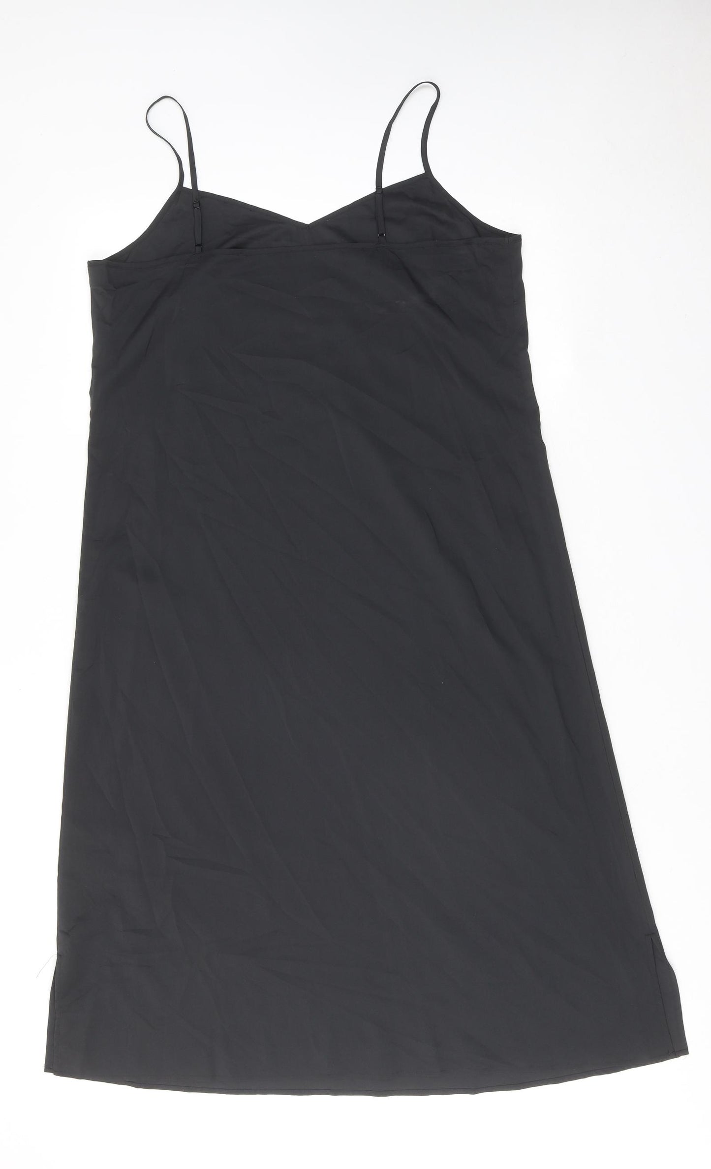 Marks and Spencer Womens Black Polyester Tank Dress Size 16 V-Neck Pullover
