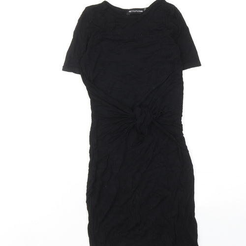 PRETTYLITTLETHING Womens Black Viscose Shift Size 6 Round Neck Pullover - Twist Detail