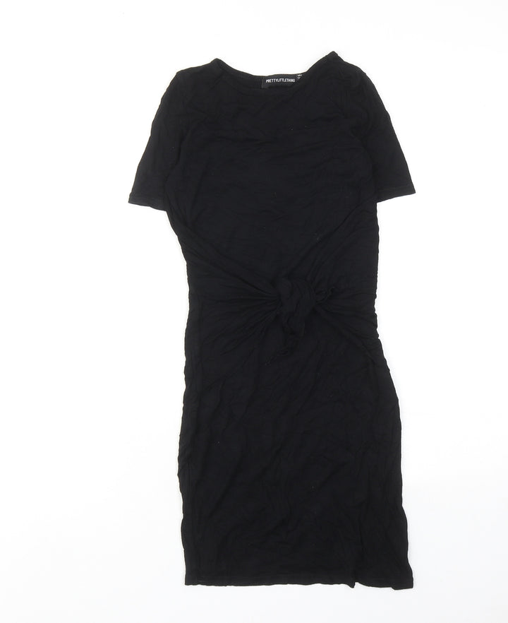 PRETTYLITTLETHING Womens Black Viscose Shift Size 6 Round Neck Pullover - Twist Detail