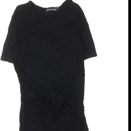 PRETTYLITTLETHING Womens Black Viscose Shift Size 6 Round Neck Pullover - Twist Detail