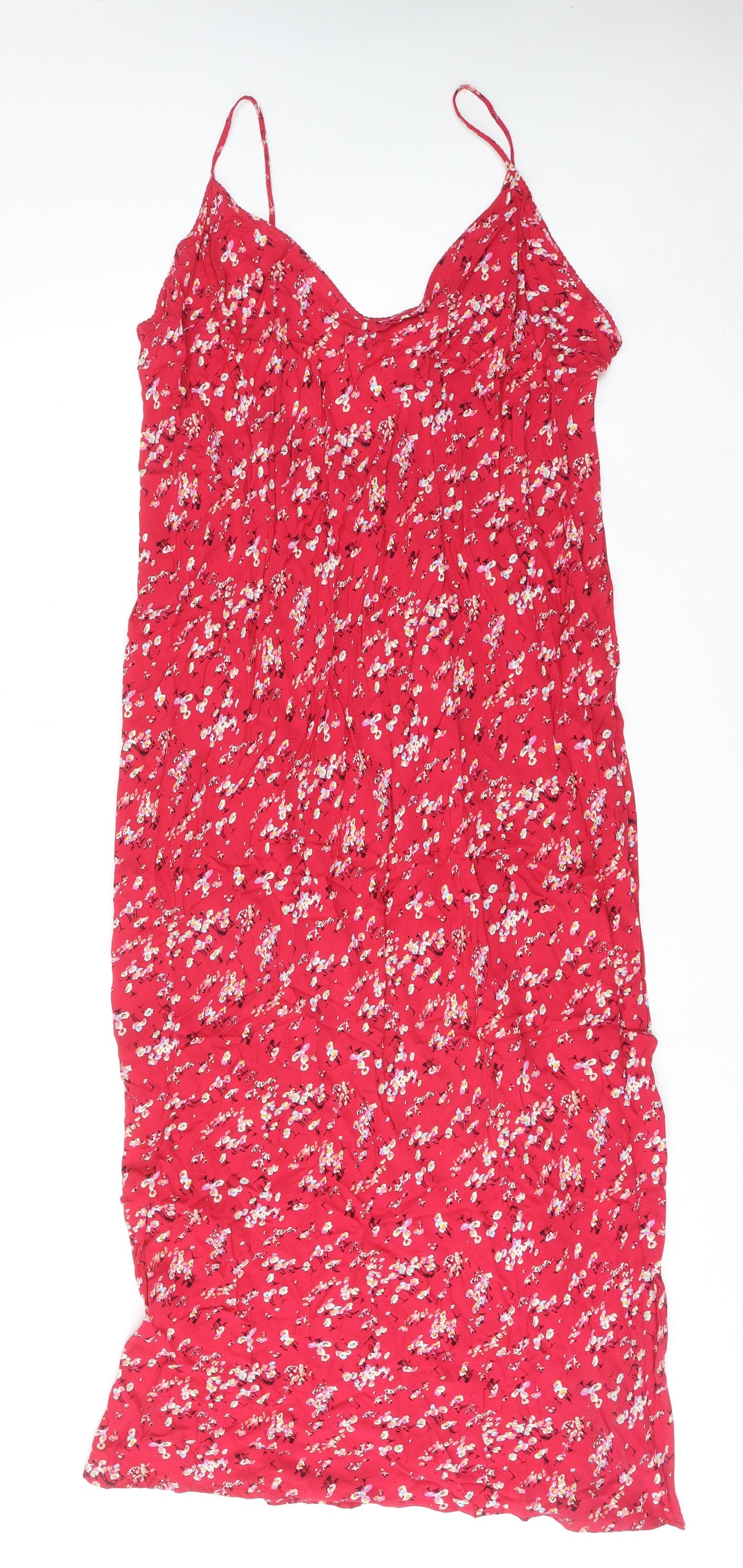Marks and Spencer Womens Pink Floral Viscose Tank Dress Size 24 Round Neck Pullover