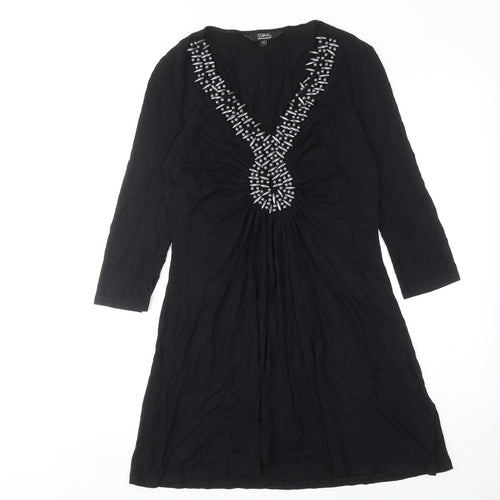 Julien Macdonald Womens Black Viscose A-Line Size 12 V-Neck Pullover