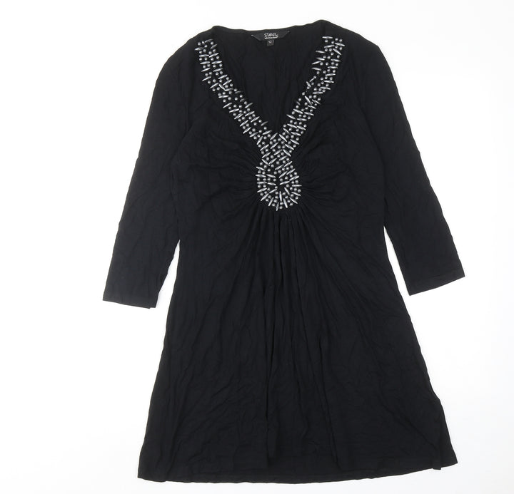 Julien Macdonald Womens Black Viscose A-Line Size 12 V-Neck Pullover