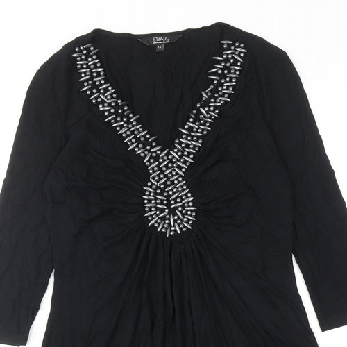 Julien Macdonald Womens Black Viscose A-Line Size 12 V-Neck Pullover