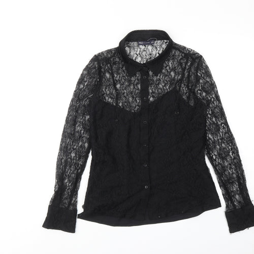 Marks and Spencer Womens Black Polyamide Basic Button-Up Size 10 Collared