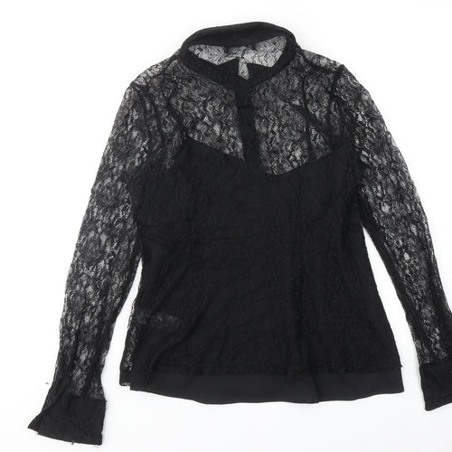 Marks and Spencer Womens Black Polyamide Basic Button-Up Size 10 Collared
