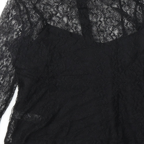 Marks and Spencer Womens Black Polyamide Basic Button-Up Size 10 Collared