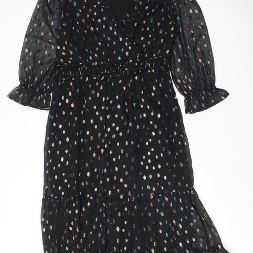 Marks and Spencer Womens Black Polka Dot Polyester A-Line Size 12 V-Neck Tie