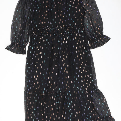 Marks and Spencer Womens Black Polka Dot Polyester A-Line Size 12 V-Neck Tie