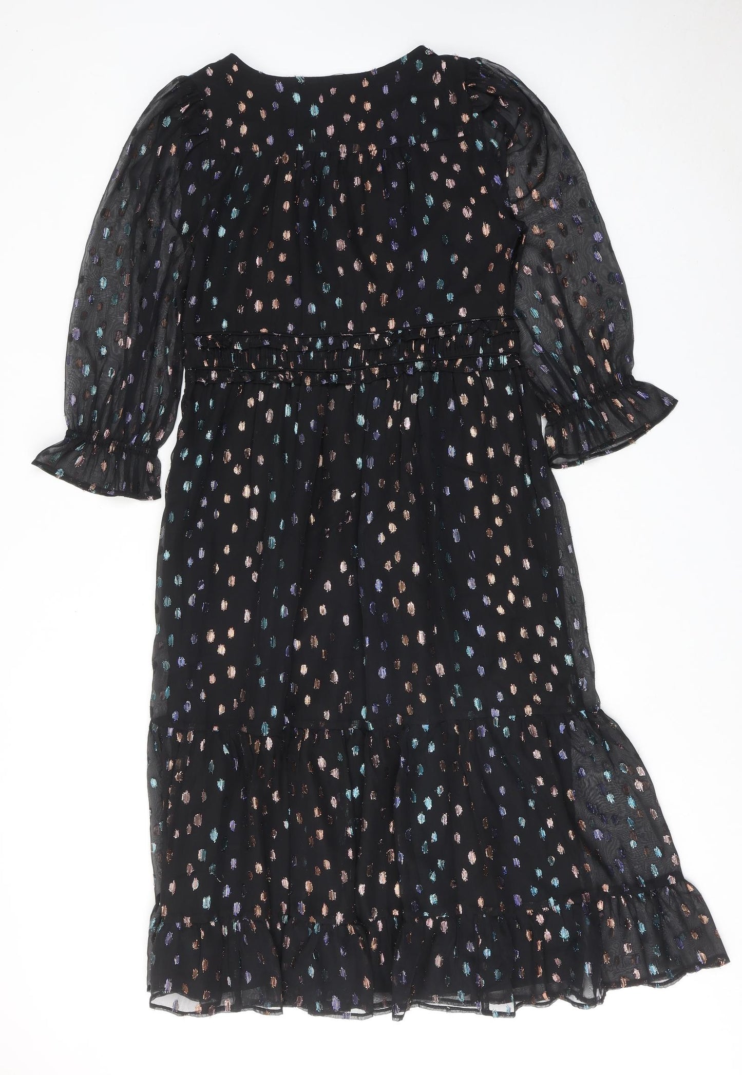 Marks and Spencer Womens Black Polka Dot Polyester A-Line Size 12 V-Neck Tie