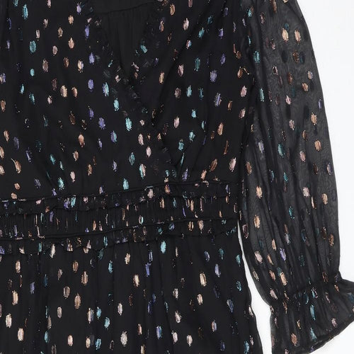 Marks and Spencer Womens Black Polka Dot Polyester A-Line Size 12 V-Neck Tie
