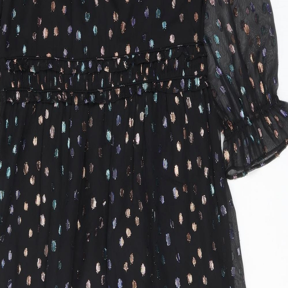 Marks and Spencer Womens Black Polka Dot Polyester A-Line Size 12 V-Neck Tie