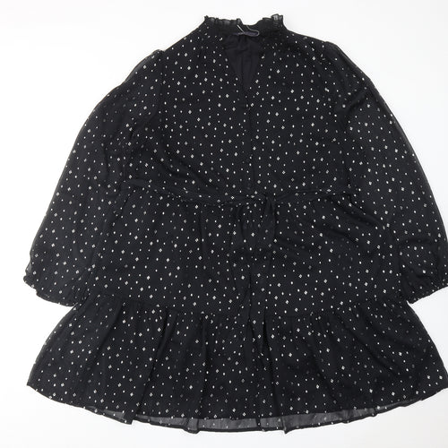 Marks and Spencer Womens Black Geometric Polyester A-Line Size 18 V-Neck Button