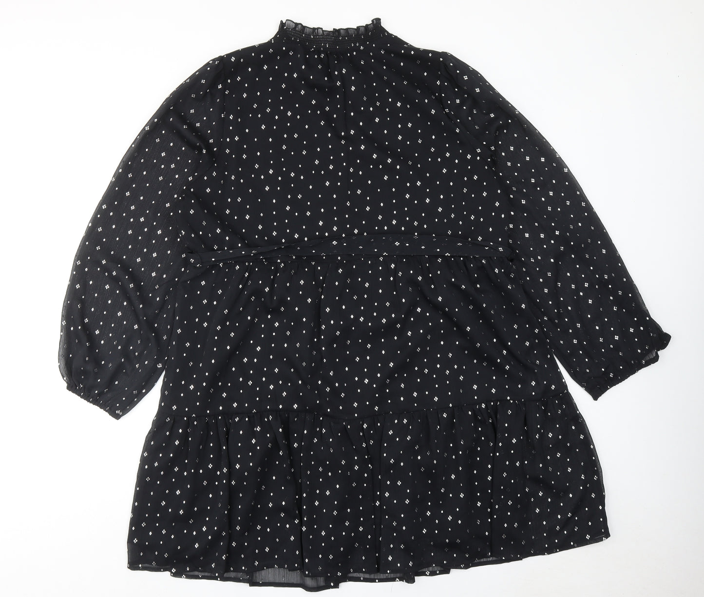 Marks and Spencer Womens Black Geometric Polyester A-Line Size 18 V-Neck Button