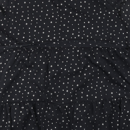 Marks and Spencer Womens Black Geometric Polyester A-Line Size 18 V-Neck Button