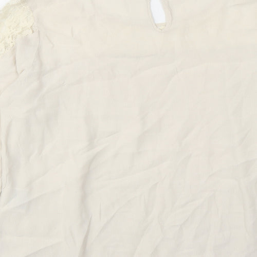 Numph Womens Beige Viscose Basic Blouse Size 12 Round Neck - Lace Neckline