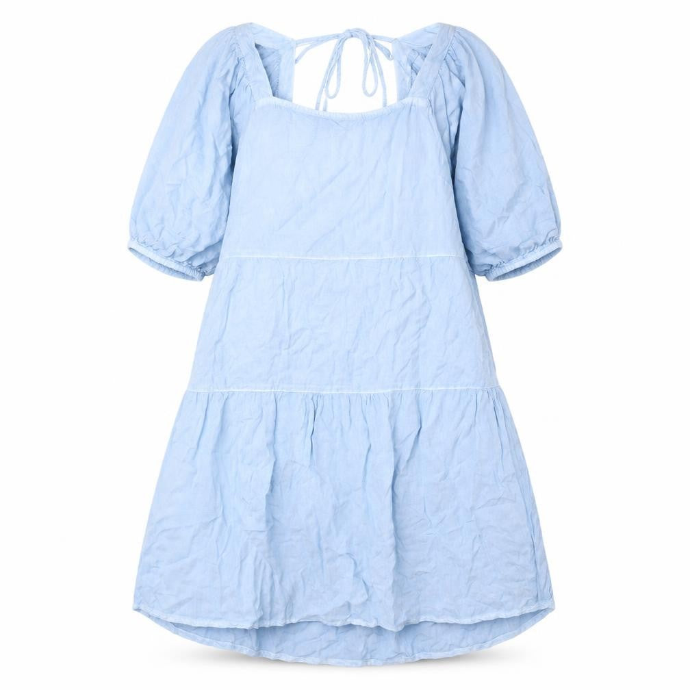 Front view of Influence women’s blue viscose a-line, size UK 10, square neck tie