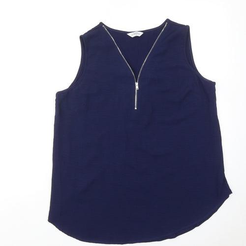 Classic Womens Blue Polyester Basic Blouse Size 12 V-Neck