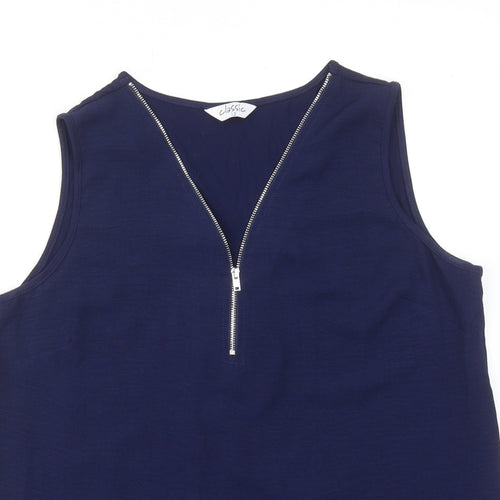 Classic Womens Blue Polyester Basic Blouse Size 12 V-Neck