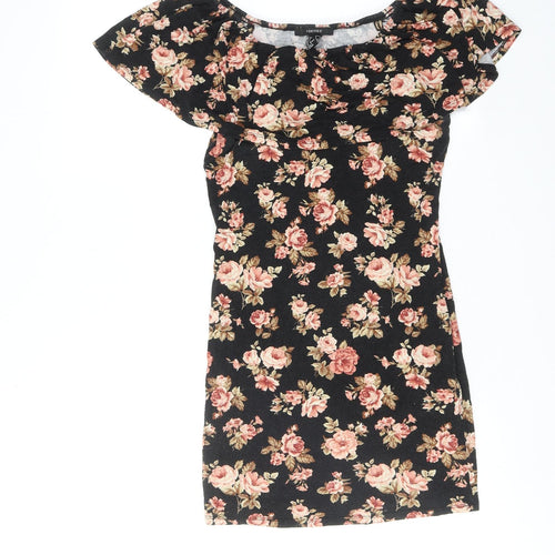 FOREVER 21 Womens Black Floral Viscose Bodycon Size S Off the Shoulder Pullover