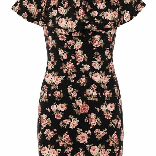 FOREVER 21 Womens Black Floral Viscose Bodycon Size S Off the Shoulder Pullover