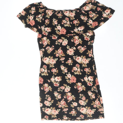 FOREVER 21 Womens Black Floral Viscose Bodycon Size S Off the Shoulder Pullover