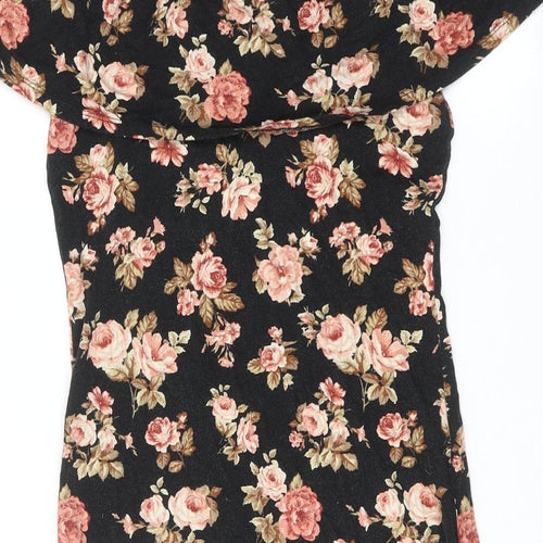 FOREVER 21 Womens Black Floral Viscose Bodycon Size S Off the Shoulder Pullover