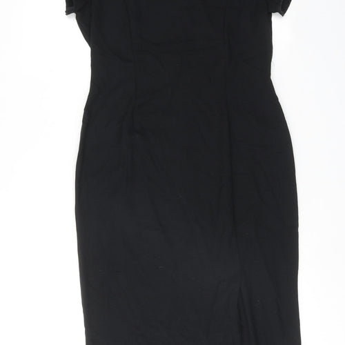BHS Womens Black Viscose Shift Size 14 Round Neck Button