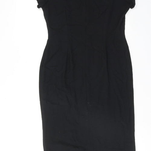 BHS Womens Black Viscose Shift Size 14 Round Neck Button