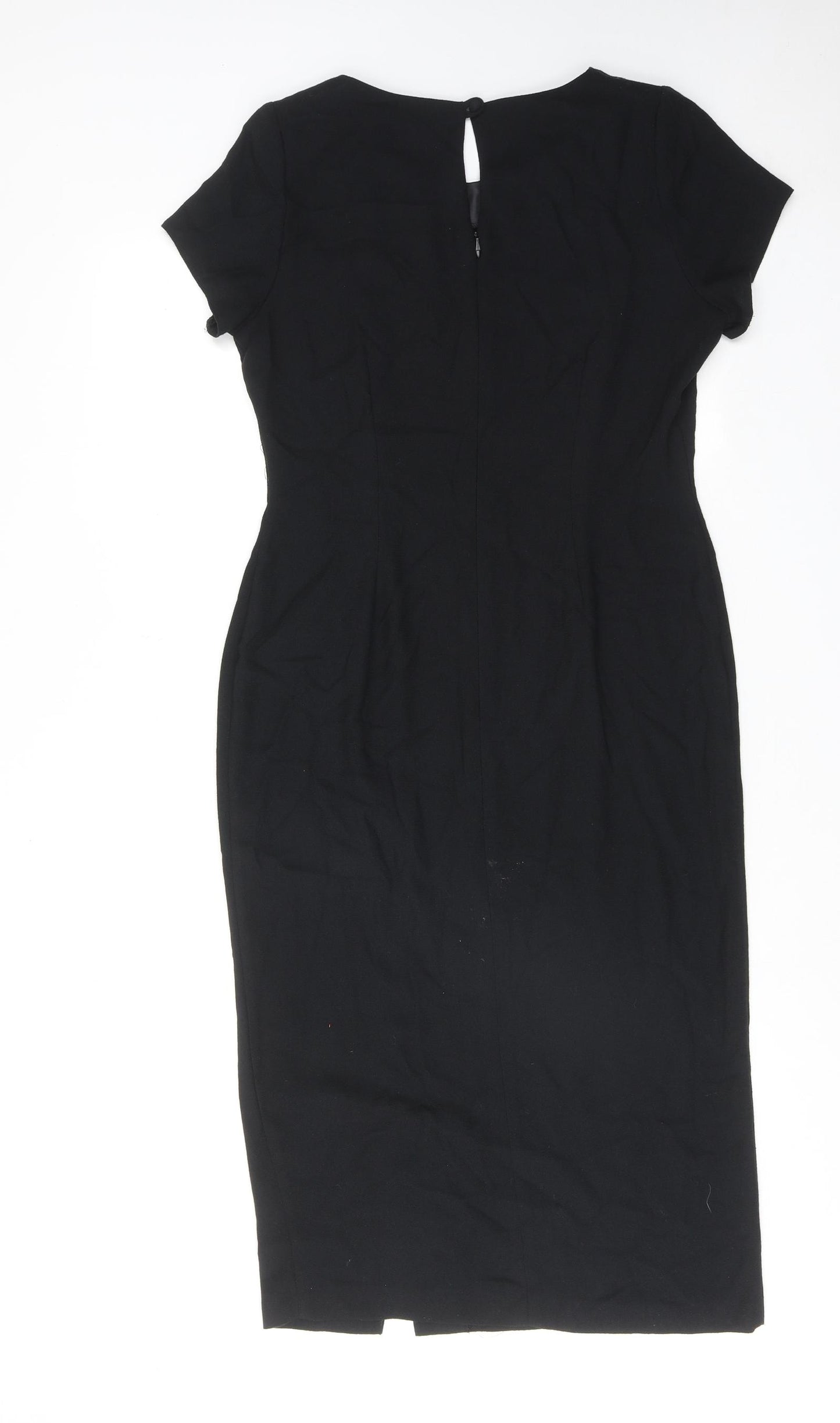 BHS Womens Black Viscose Shift Size 14 Round Neck Button