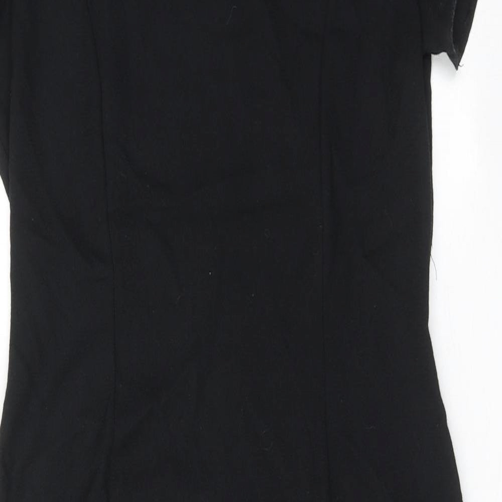 BHS Womens Black Viscose Shift Size 14 Round Neck Button
