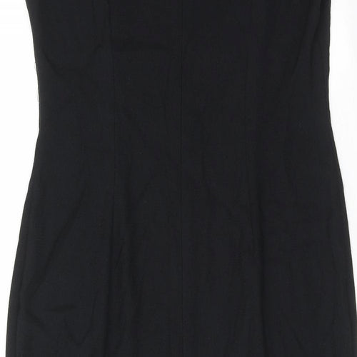 BHS Womens Black Viscose Shift Size 14 Round Neck Button