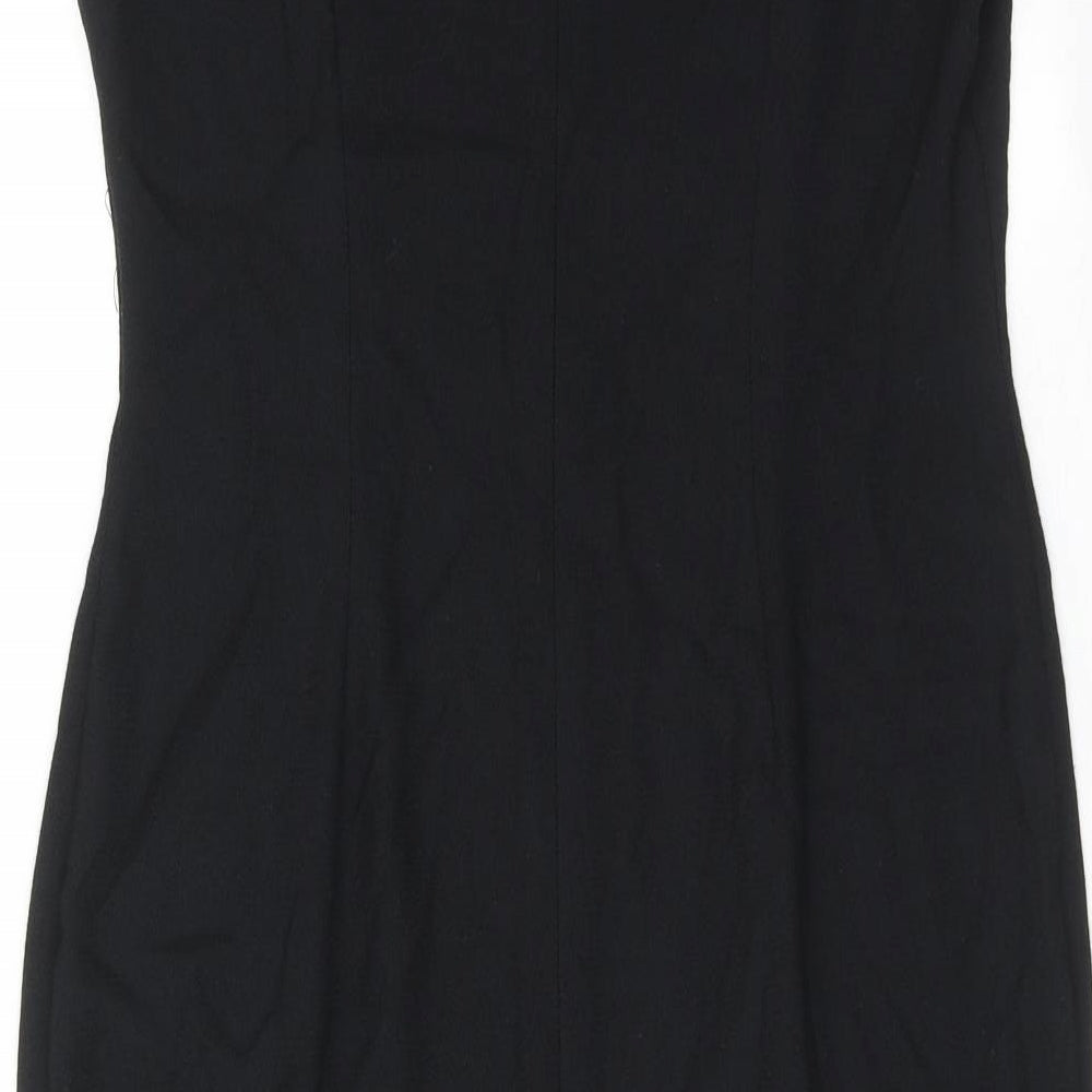 BHS Womens Black Viscose Shift Size 14 Round Neck Button