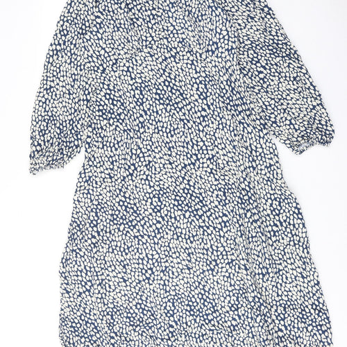 Marks and Spencer Womens Blue Geometric Viscose A-Line Size 14 V-Neck Pullover