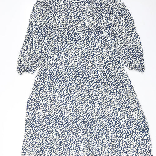 Marks and Spencer Womens Blue Geometric Viscose A-Line Size 14 V-Neck Pullover