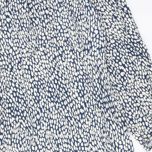 Marks and Spencer Womens Blue Geometric Viscose A-Line Size 14 V-Neck Pullover