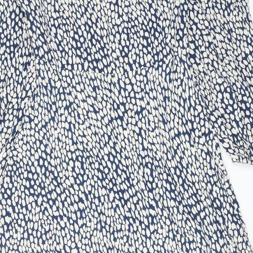 Marks and Spencer Womens Blue Geometric Viscose A-Line Size 14 V-Neck Pullover