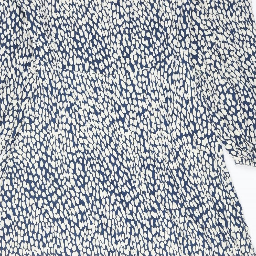 Marks and Spencer Womens Blue Geometric Viscose A-Line Size 14 V-Neck Pullover