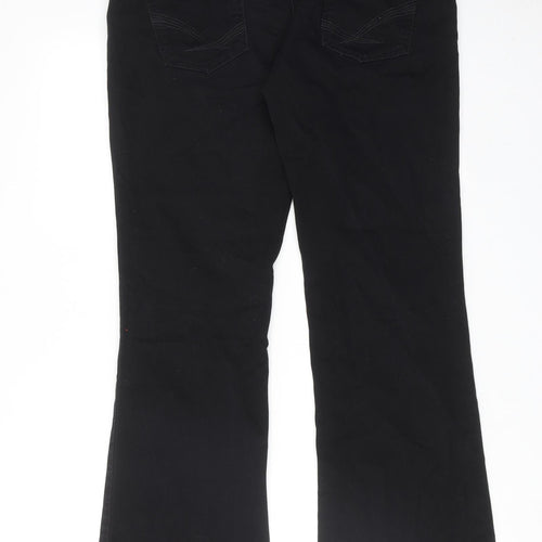 NEXT Womens Black Cotton Bootcut Jeans Size 14 Slim Zip